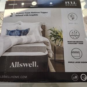 Full Memory Foam Mattress Topper Gray 2"